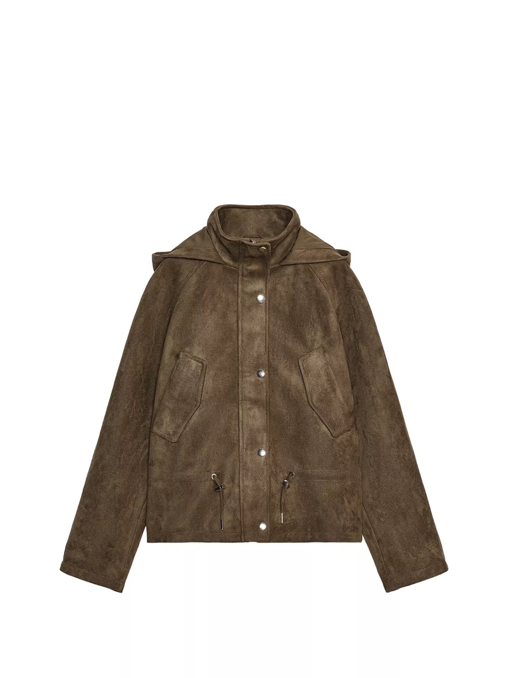 Zara Brown / olive green Suede Hooded Jacket